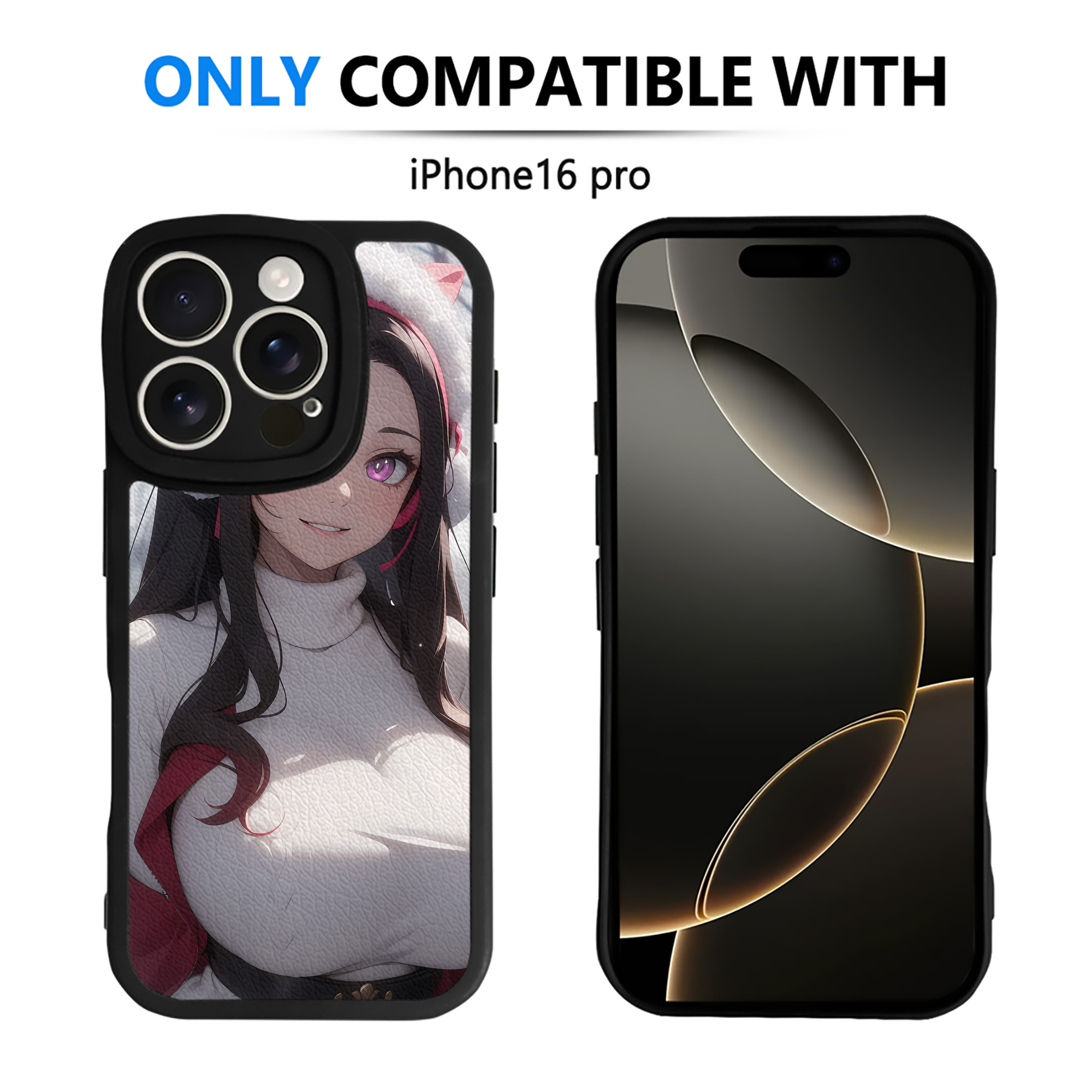 （画像用） 鬼滅の刃（きめつのやいば）竈門 禰󠄀豆子／かまど ねずこ Kamado Nezuko 【iPhone 16シリーズ対応】シリコンスマホケース（レザー調） 材質：シリコン